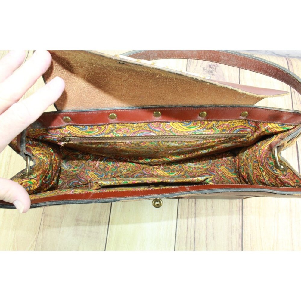 Vintage Patchwork Multi Brown Leather Suede Satch… - image 6